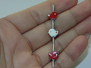 Spilla uccellini barra lunga argento sterling 925 vintage estate bellissima rosso bianco - Foto 1 di 1