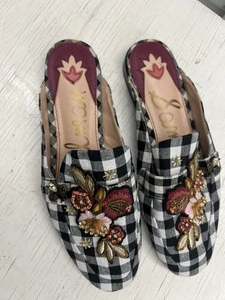 150 $ Sam Edelman schwarz & weiß karierte verzierte PEMBERLY Pantoletten 10 - Bild 1 von 6