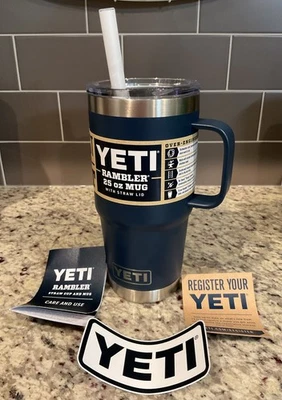 YETI Rambler 25 oz Straw Mug Duracoat NAVY BLUE Lid & Straw BPA MSRP $39 NWT - Image 1 of 4