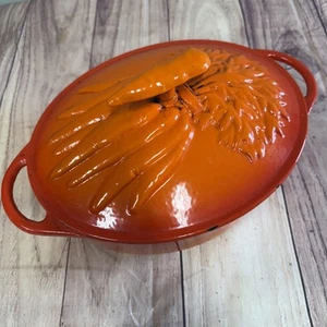 Técnica Zanahoria Naranja 4 cuartos Cazuela para horno holandés de hierro fundido esmaltado. ¡Raro! - Imagen 1 de 9