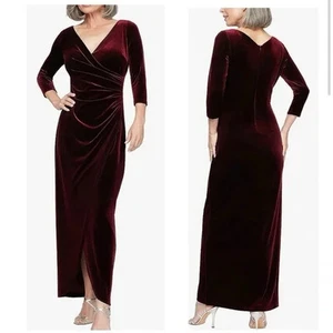 Alex Evenings Wine Burgundy Velvet Tulip Hem 3/4 Sleeve Gown Size 14W $179 - Picture 1 of 1