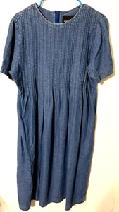 Vintage Positive Attitude Chambray Denim Dress Size 14 Pleated Front Modest - Picture 1 of 5