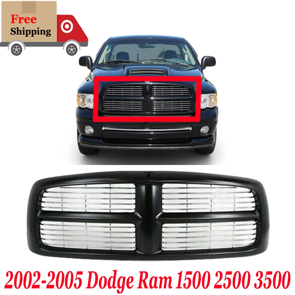 For 2002 2003 2004 2005 Dodge Ram 1500 2500 3500 Front New Grille Black Plastic Foto 1 de 4