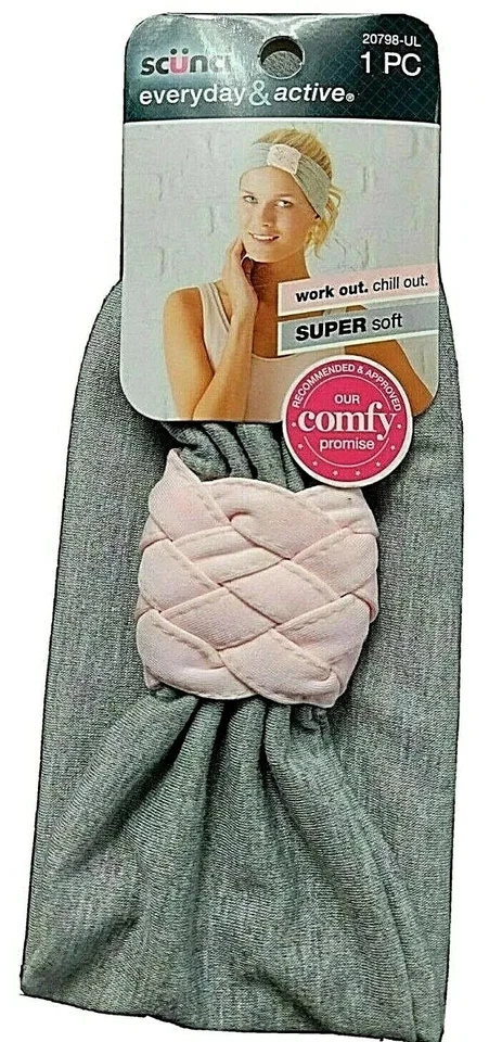 SCUNCI Everyday and Active Headband Pink Gray Soft Comfy
