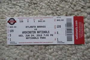 WASHINGTON NATIONALS VS ATLANTA BRAVES 6/24/2015 FULL TICKET - Picture 1 of 1