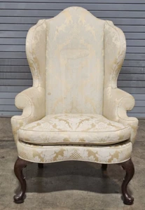 Kittinger Colonial Williamsburg Mahogany Wing Chair Schumacher Fabric CW 163 - Picture 1 of 11