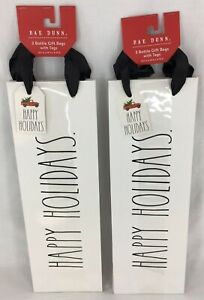 Rae Dunn Wine Bottle Bags Set of 6 HAPPY HOLIDAYS Christmas Gift bags w/Tags NEW