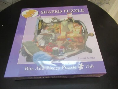 A Stitch In Time by Russell Cobane Shaped Jigsaw Puzzle Sewing Machine 750pc NEW - Image 1 of 4