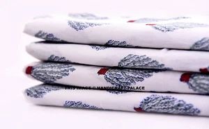 FABRIC INDIAN 10 YARD HAND BLOCK WHITE TREE PRINT QUILT FABRIC COTTON SANGANERI - Picture 1 of 3