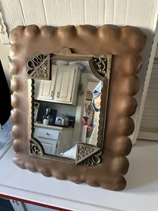 Best Antique Hammered Copper & Bronze Art Nouveau Mirror Easel Back Wall Mount - Picture 1 of 13