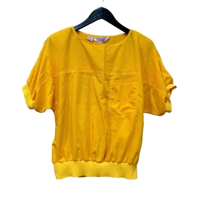 Camisa Top Vintage Años 90 Amarilla Para Mujer Ceo Manga Corta Talla 10 Foto 1 de 4
