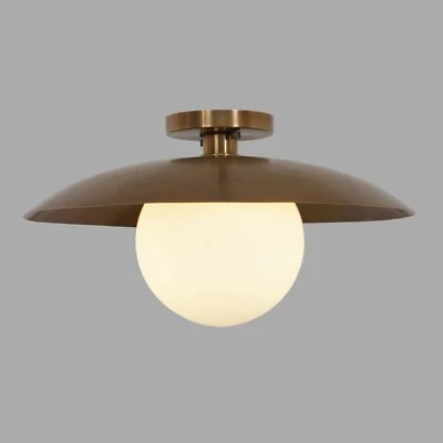 Handmade Modern Brass 1 Light Glass Shade Disk Sputnik Wall Sconce Brass Flush - Image 1 of 4