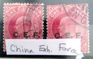 2 Rare Collectable KEVII 1 Anna India Stamp with China Exhibition Force surcharg - Picture 1 of 2