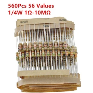 560 Stck. 56 Werte 1/4 W 0,25 W Kohlefilm Widerstände Sortiment Kit 1-10 M Ohm - Bild 1 von 5