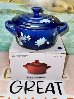 NIB NWT Le Creuset Lotus Koi Mini Petite Round Cocotte Casserole Cobalt Blue HTF - Image 1 of 4