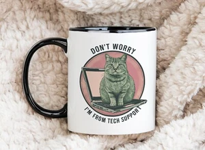 Funny Cat on Keyboard Computer Coffee Novelty Mug Tech Support Cup Black - Picture 1 of 1