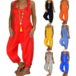 Ladies Jumpsuits Wide Leg Long Pants Women Sleeveless Vacation Breathable Romper - Picture 1 of 30