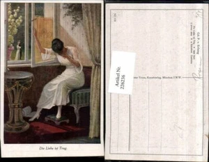 226236,Künstler AK Gd. P. v. Erlang Die Liebe ist Trug Frau m. Kleid weint Fenst - Picture 1 of 1