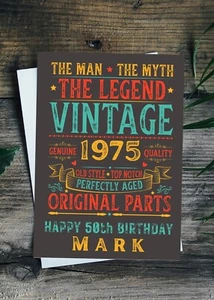 Personalised 50th Birthday Card For Him Vintage Male 1975 Any Name 50 Years Old - Picture 1 of 1