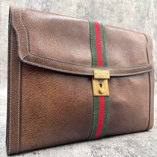 Borsa pochette Gucci linea Sherry pelle marrone vintage oro ferramenta dal Giappone