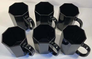Francia OCTIME MCM Tazas de café de vidrio negro octágono vintage lote de 6 ARCOROC 4" - Imagen 1 de 10
