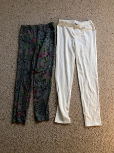 2 X Girls GAP Leggings Size 10 Years L White Grey Floral - Picture 1 of 2