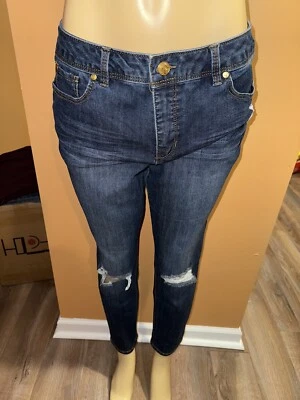 Nicki Minaj Mid Rise Skinny Ripped Distressed Knees Dark Blue Jeans 11/12 — 第 1/4 张图片