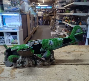 Crashed Fighter Plane Wreck Moss Ruin Aquarium Decoration Fish Tank Ornament - Picture 1 of 8