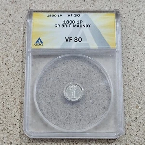 1800 1P Great Britain Maundy Pence Penny .925 Silver Coin George III ANACS VF 30 - Picture 1 of 9