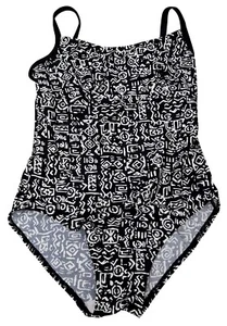 SPEEDO Womens One Piece Swimming Costume Black White Abstract Design UK 34" 3 - Picture 1 of 5