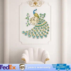 8'' Peacock Wall Clock 3D Metal Large Watch Living Room Wall Clock Watch Decor - Picture 1 of 14