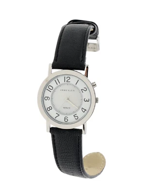 Anne Klein F1286 银色/白色/黑色皮革表带手表 32 毫米 — 第 1/4 张图片