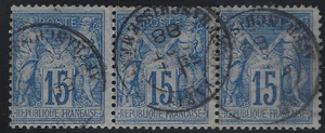PAR-02-7-5 Cachet type 18 Paris Affranchissements sur n°90 en bande de 3 - Imagen 1 de 1
