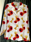 ESCADA VINTAGE SILK BLOUSE IN OFF-WHITE POPPY PRINT IN RED 42 12-14 GERMANY