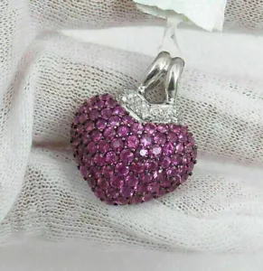 2 Ct Round Ruby Diamond Heart Shape Pendant 14K White Gold Plated Free 18" Chain - Picture 1 of 10