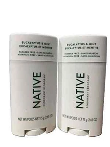 Native Men's Natural DEODORANT Eucalyptus & Mint 2.65 oz Pack Of 2 Fast Ship USA - Picture 1 of 2