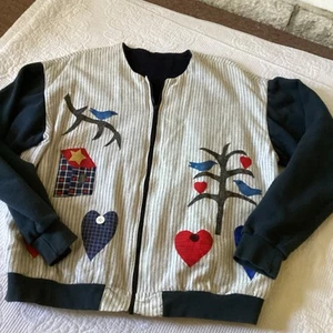 Quilted Sweatshirt Zip Up Jacket- Wearable Art Size Xl Vntg - Picture 1 of 5