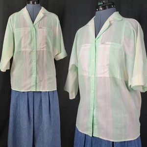 Camicia vintage Cabrais oversize come nuova e bianca a righe con bottoni taglia large - Foto 1 di 19