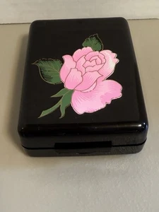 Vintage Kunststoff schwarz Blumen Lippenstift Halter mit Spiegel - Schnappverschluss - Bild 1 von 4