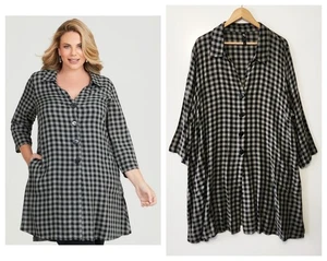 TS TAKING SHAPE Size 22 Olive & Black Check Tunic Shirt Jacket + Pockets - Picture 1 of 5