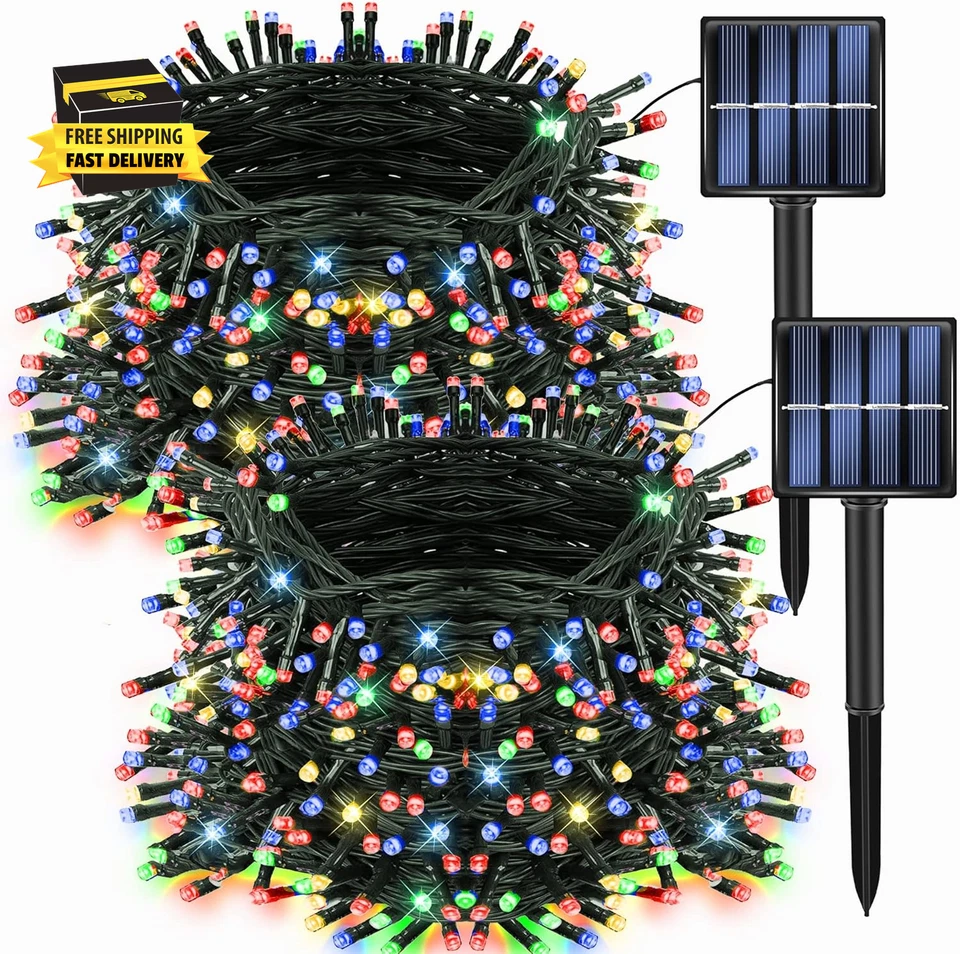 2 Pack Total 400LED 132FT Multi-Colored Christmas Solar String Outdoor Lights, S - Image 1 of 4
