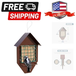Suet Alimentador para Pájaros Salvajes con Techo de Metal Colgante, Capacidad para Dos Suet, Alimentación para Pájaros R... - Imagen 1 de 10