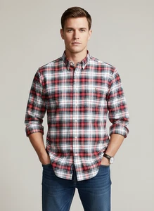 Ralph Lauren Shirt XXL Men Red Blue White Plaid Button-Up Flesh Pony Cotton - Picture 1 of 8