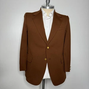 80s Vintage Knit Blazer Brown Gold Buttons Sport Coat Jacket Size 44 Regular - Picture 1 of 12