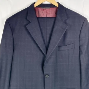 Jack Victor Loro Piana Zelander 2 Pc Luxor Suit 44R 38 x 29 Blue-Gray Windowpane - Picture 1 of 24