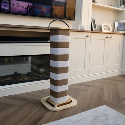 Cat Scratch Post Tower – Cardboard Scratcher with Wooden Base & Toy - Image 1 of 4