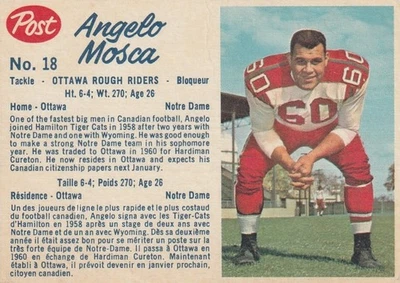 1962 POST CEREAL CANADIAN Angelo MOSCA #18 EX ++ CFL OTTAWA - Image 1 of 2
