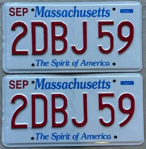 Set of 2 2012 Massachusetts 2DBJ 59 SPIRIT AMERICA license plate PAIR vintage MA - Picture 1 of 1