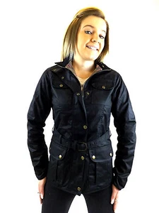 Campbell Cooper New Ladies Fitted Wax Cotton Belted Jacket Black 8 10 12 14 16 - Picture 1 of 4