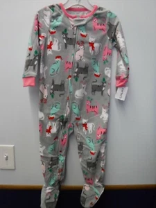 MÄDCHEN 4T CARTER'S GRAU ROSA WEIHNACHTEN KATZEN FLEECE REISSVERSCHLUSS SCHLAFANZUG PYJAMA NEU #19508 - Bild 1 von 2